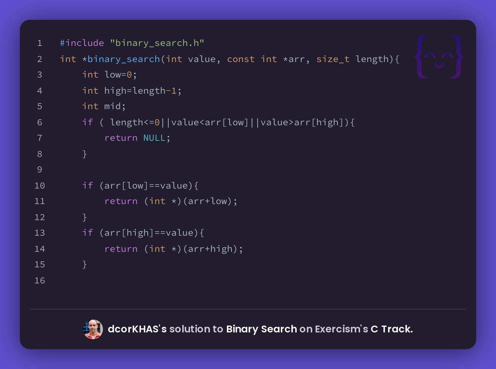 DcorKHAS's Solution For Binary Search In C On Exercism