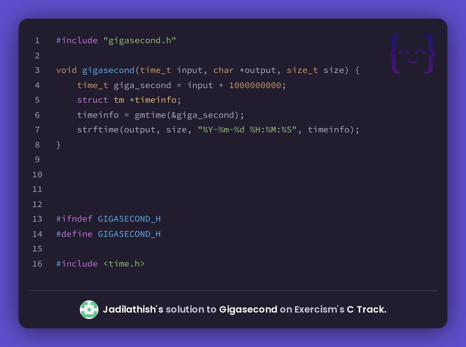 Jadilathish's solution for Gigasecond in C on Exercism