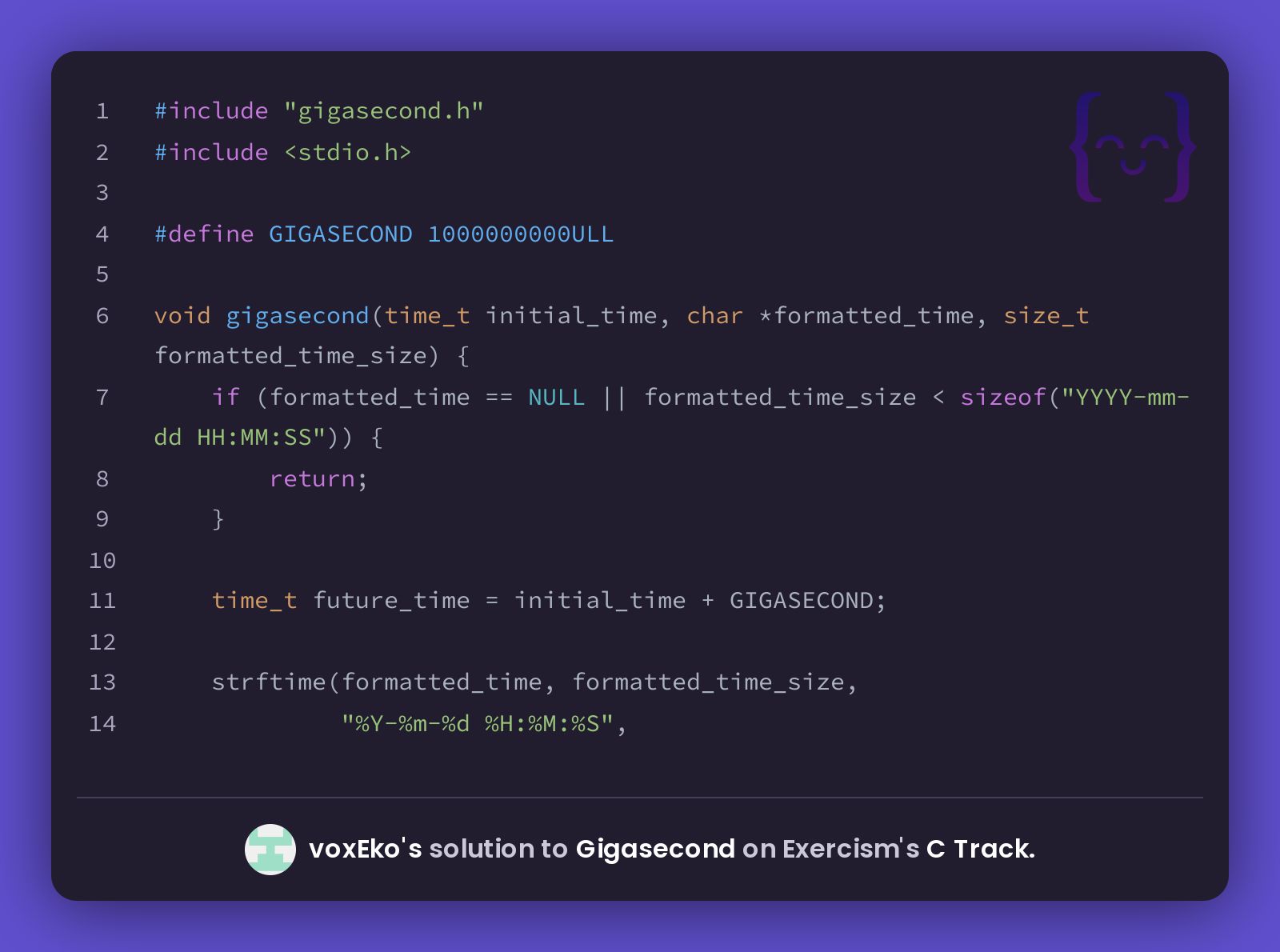 voxEko's solution for Gigasecond in C on Exercism