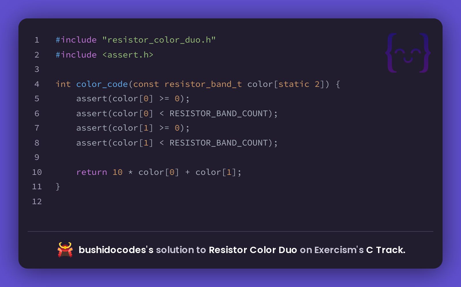 bushidocodes's solution for Resistor Color Duo in C on Exercism