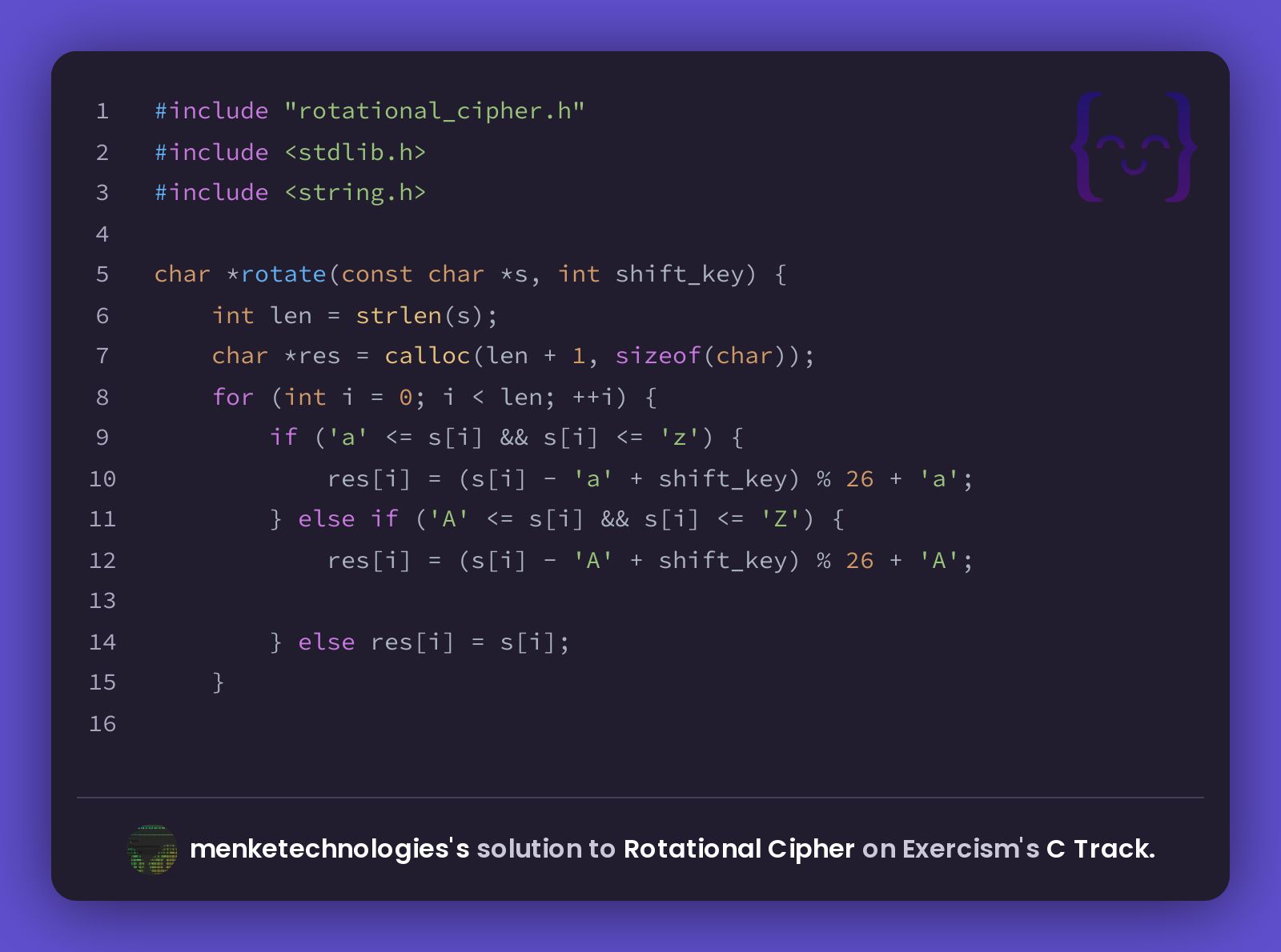 menketechnologies's solution for Rotational Cipher in C on Exercism