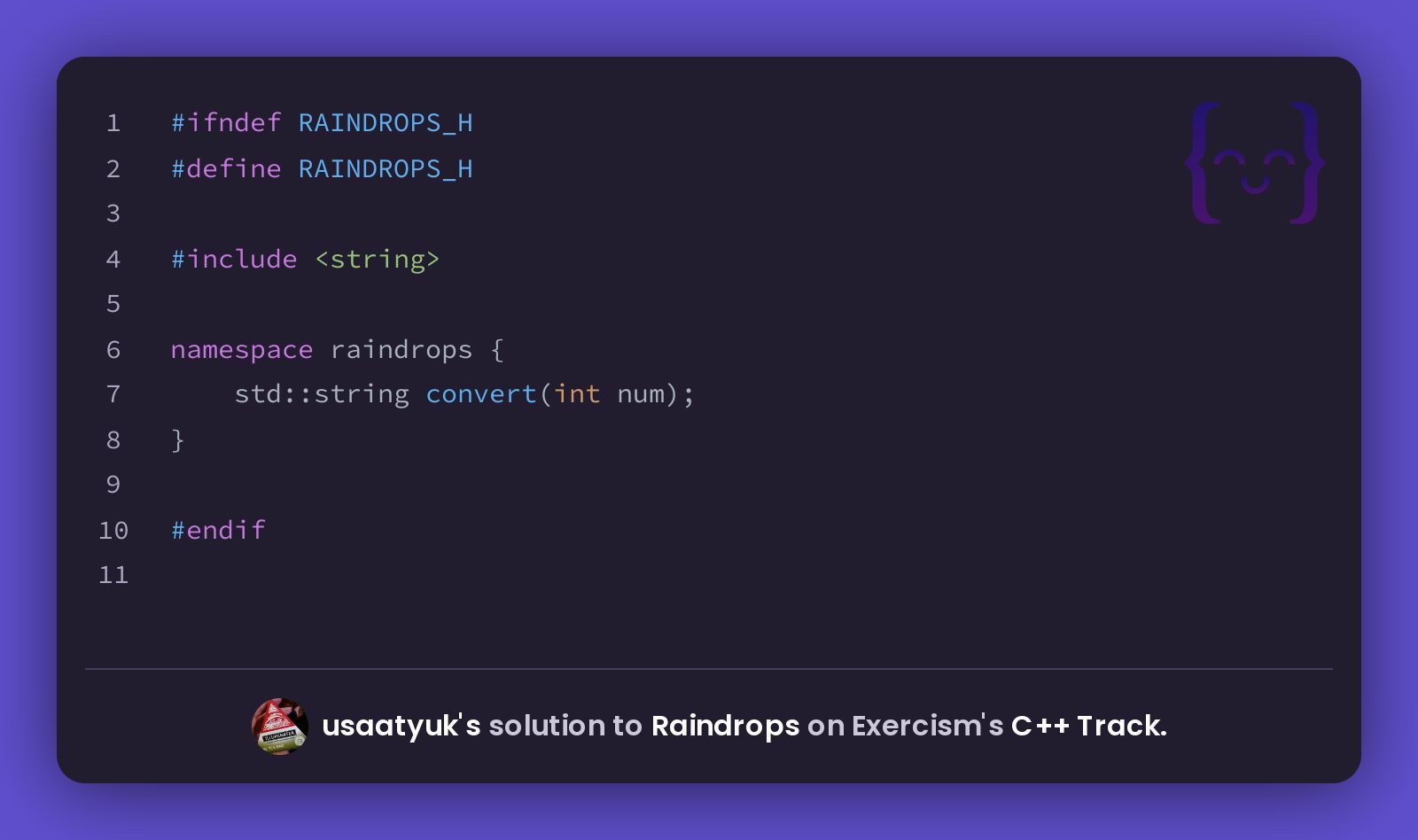 usaatyuk's solution for Raindrops in C++ on Exercism