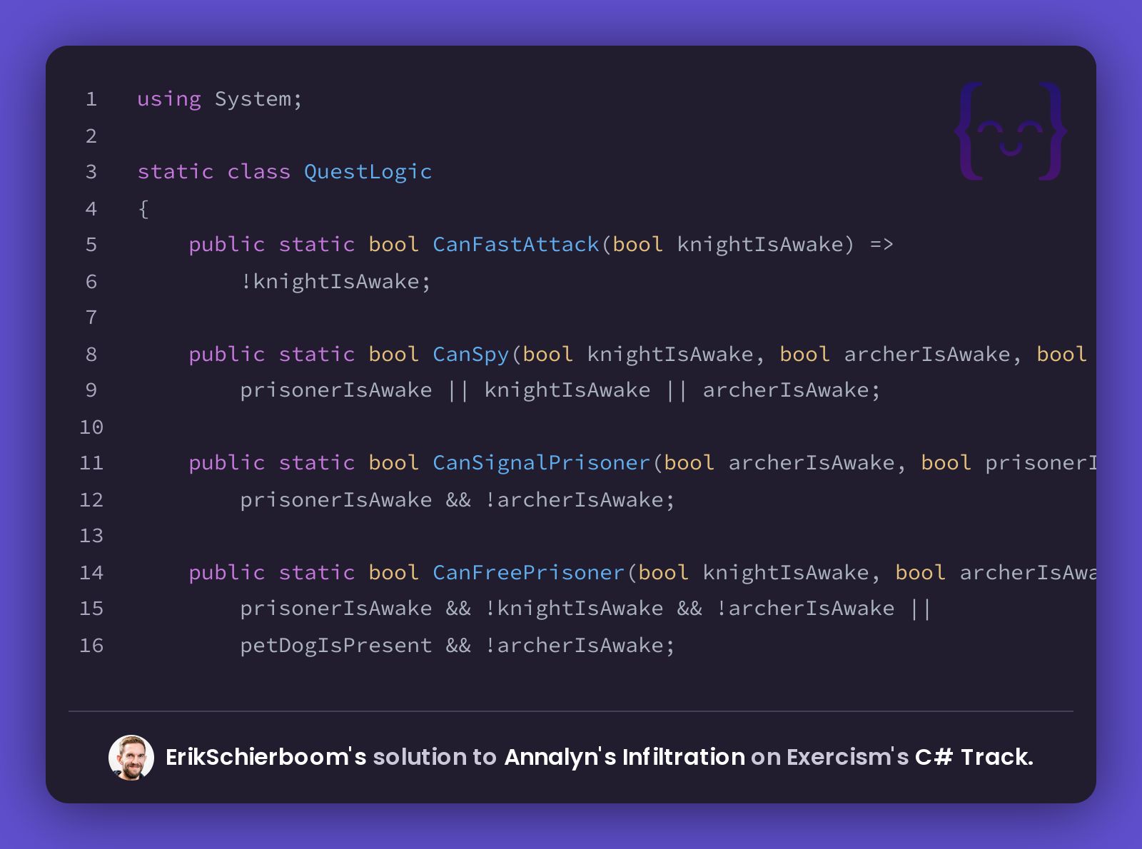 ErikSchierboom's Solution For Annalyn's Infiltration In C# On Exercism