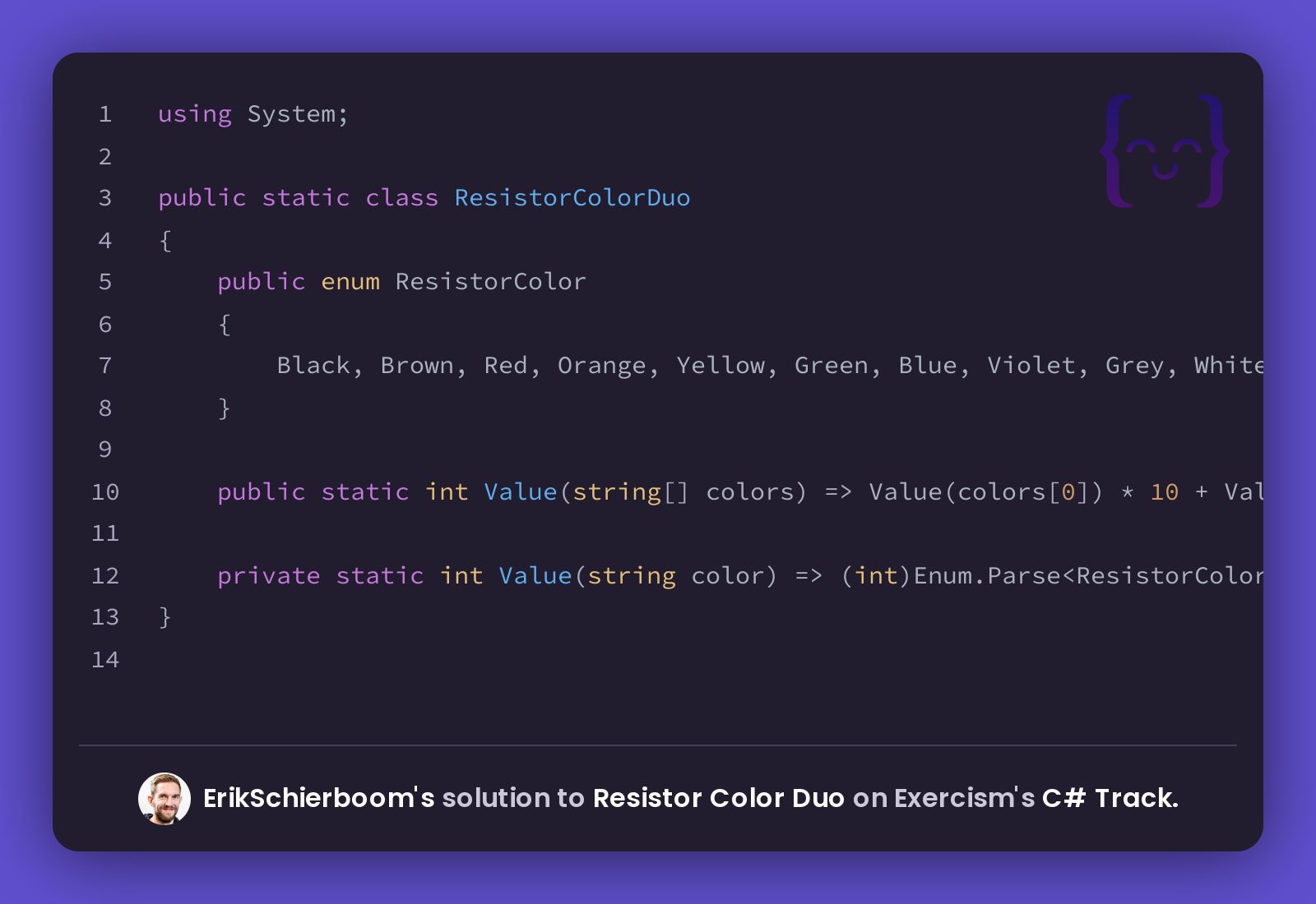 ErikSchierboom's Solution For Resistor Color Duo In C# On Exercism