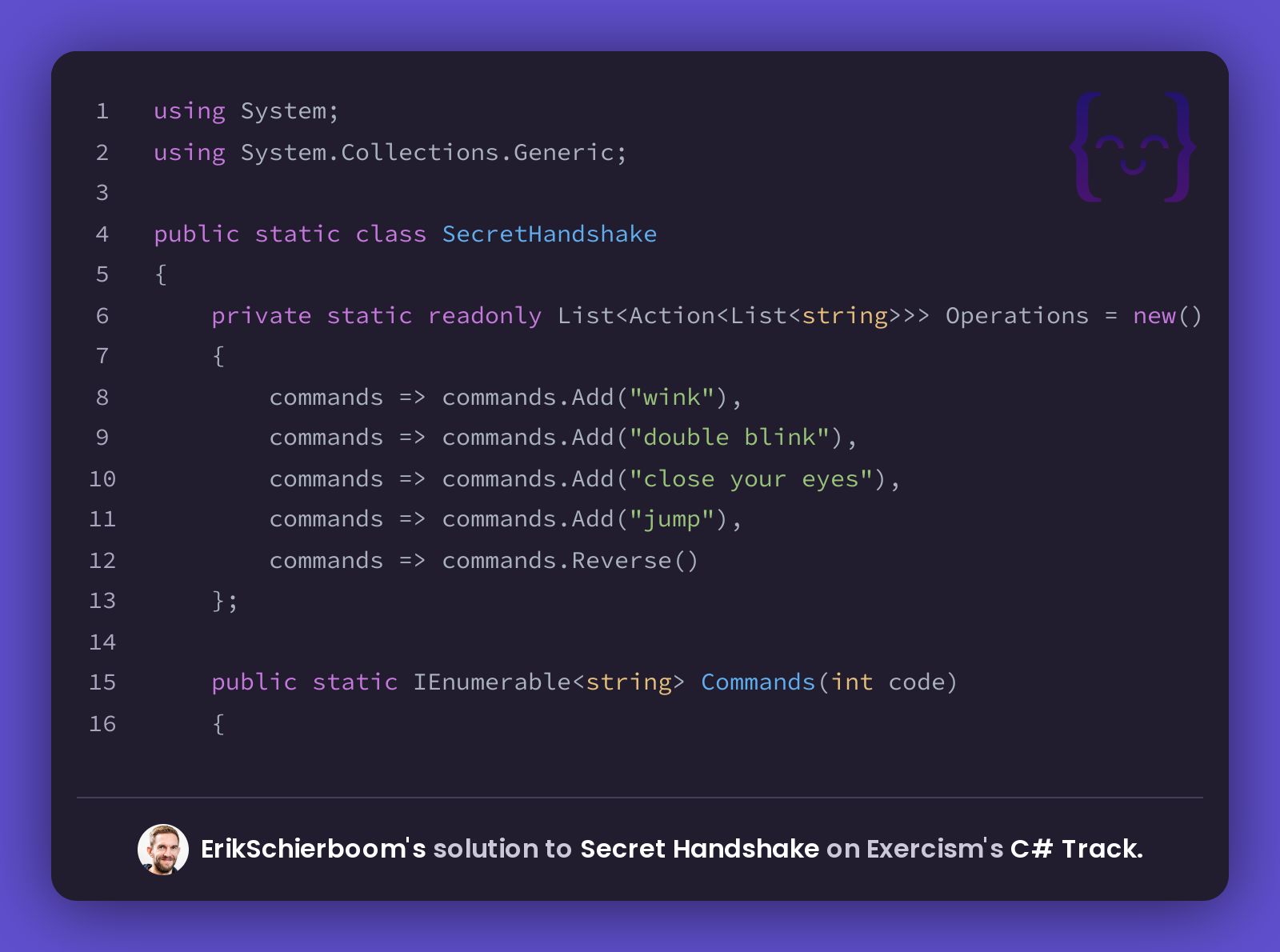 ErikSchierboom's Solution For Secret Handshake In C# On Exercism