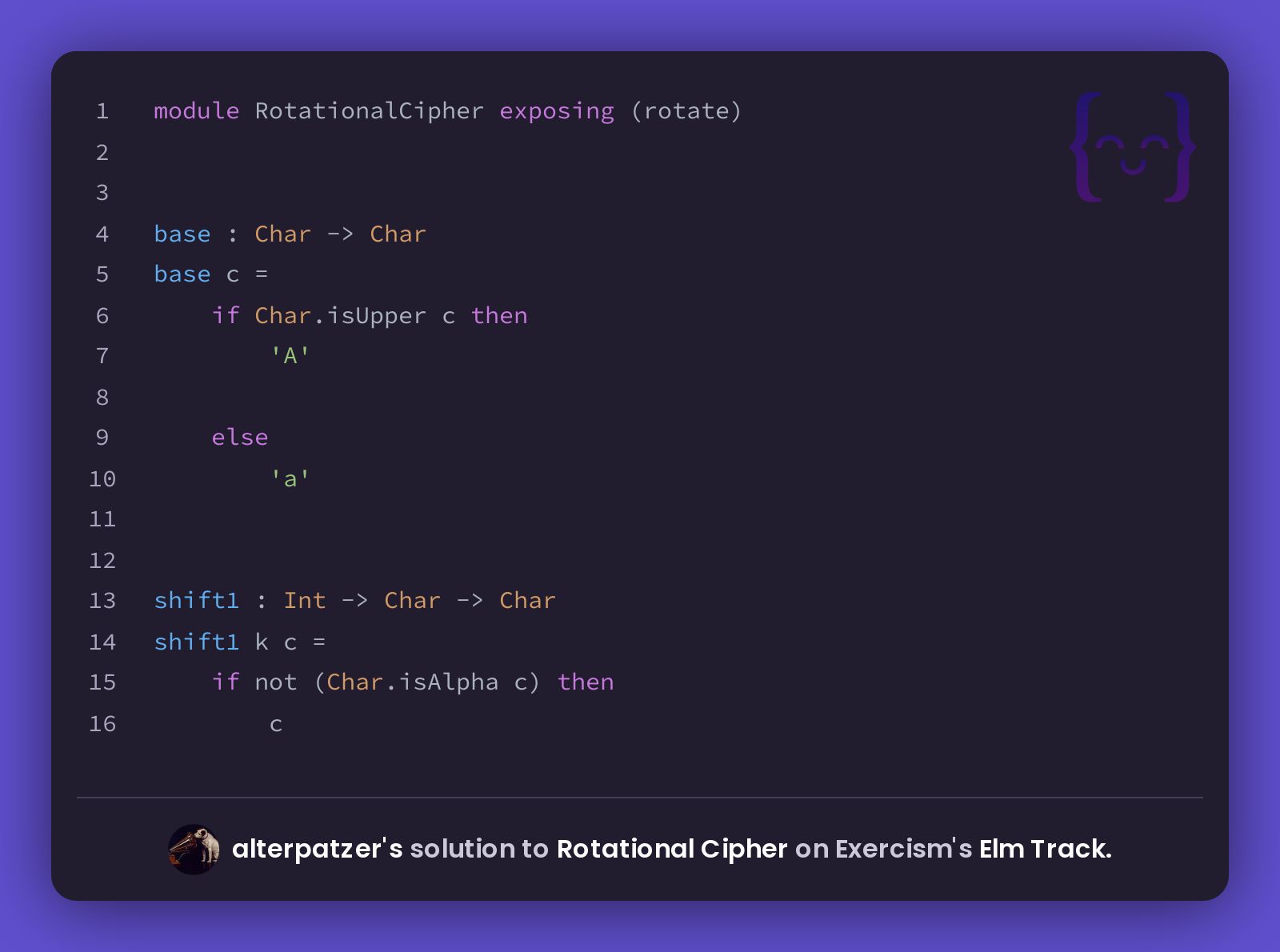 alterpatzer's solution for Rotational Cipher in Elm on Exercism
