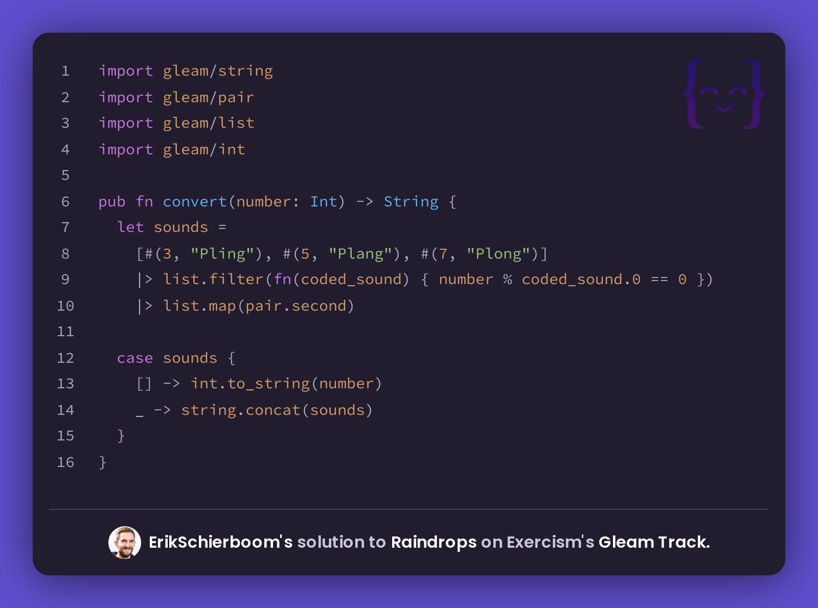 ErikSchierboom's Solution For Raindrops In Gleam On Exercism