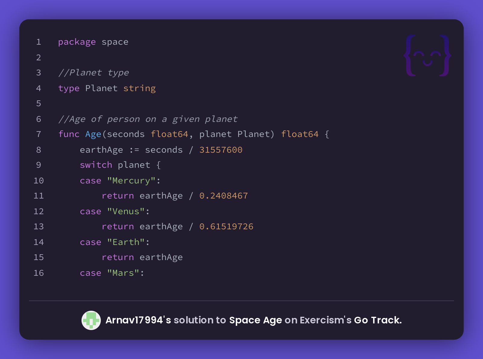 Arnav S Solution For Space Age In Go On Exercism