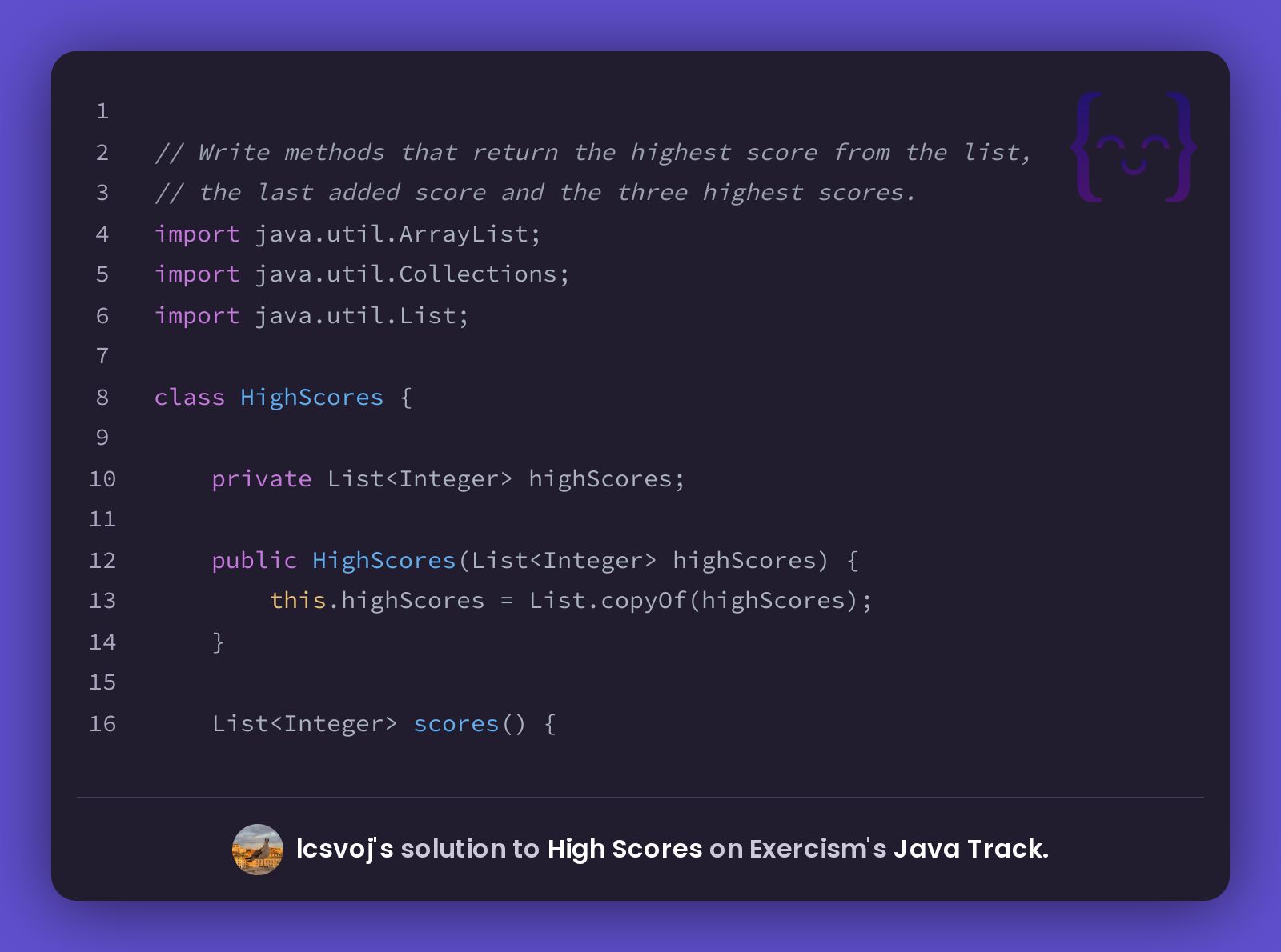 lcsvoj's solution for High Scores in Java on Exercism