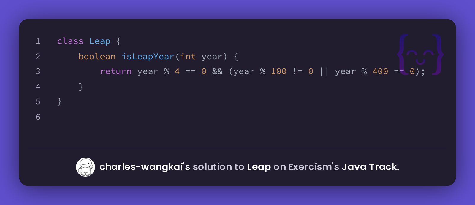 charles-wangkai's solution for Leap in Java on Exercism