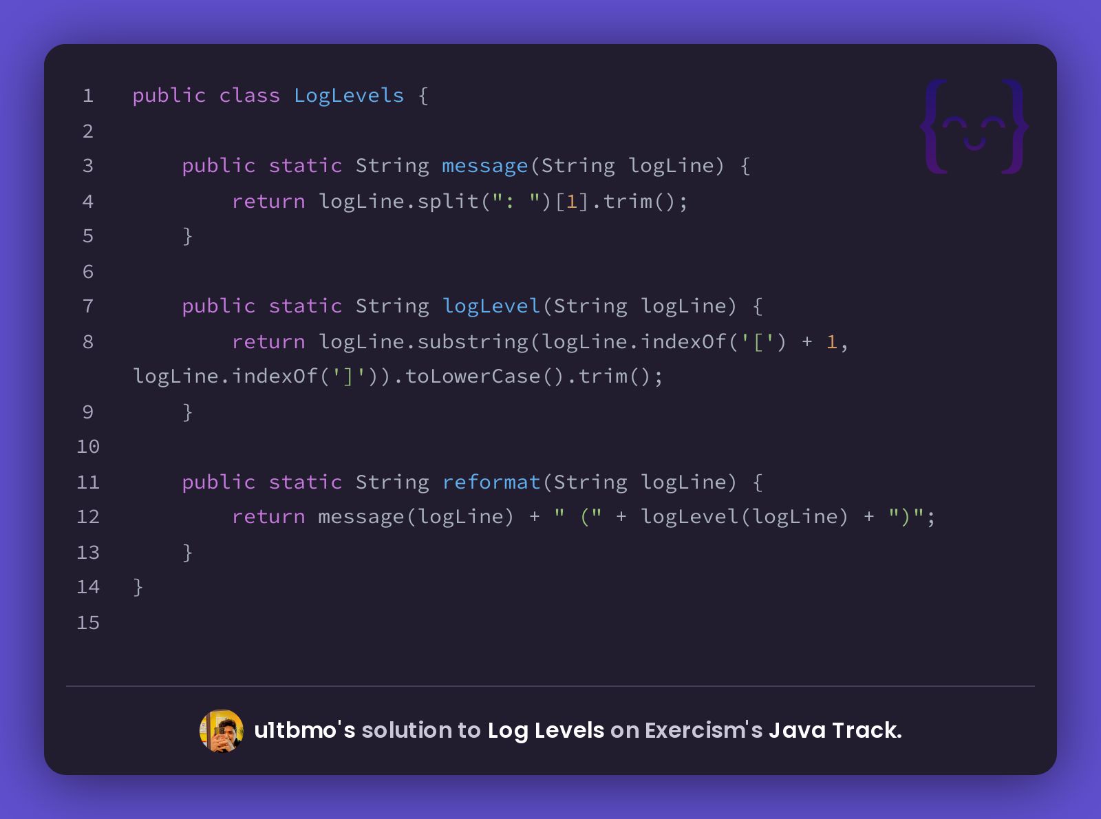 u1tbmo's solution for Log Levels in Java on Exercism