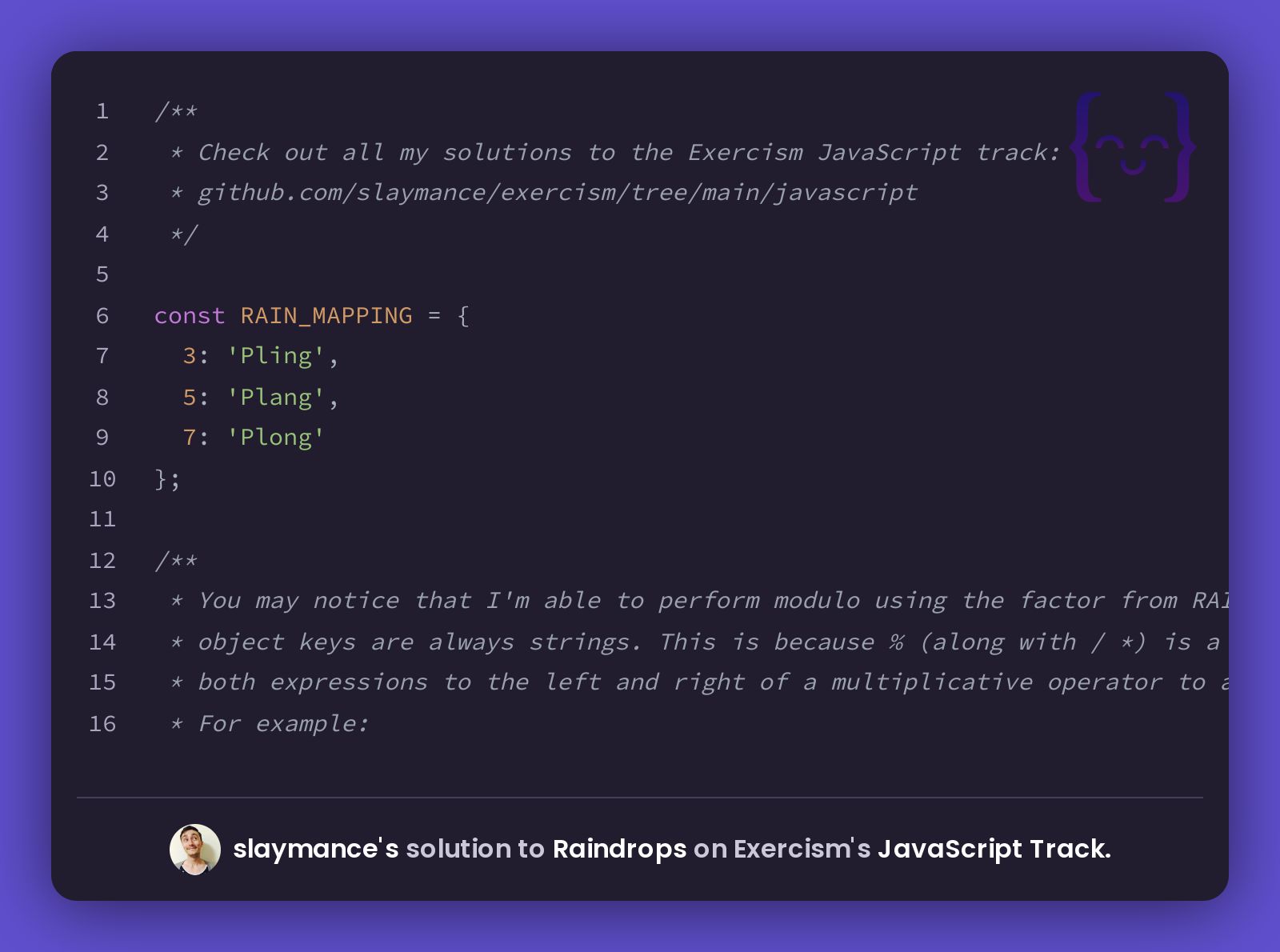 Slaymance's Solution For Raindrops In JavaScript On Exercism