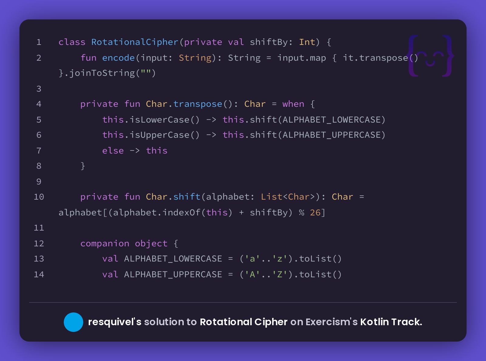 resquivel's solution for Rotational Cipher in Kotlin on Exercism