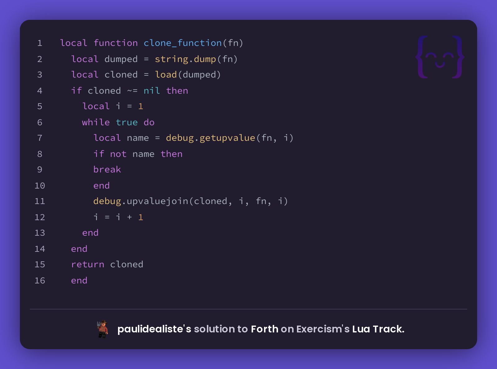 paulidealiste's solution for Forth in Lua on Exercism