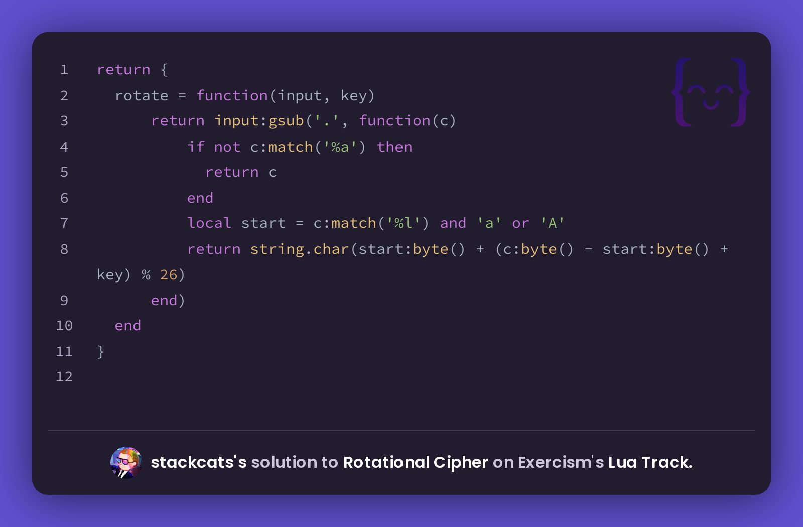 stackcats's solution for Rotational Cipher in Lua on Exercism