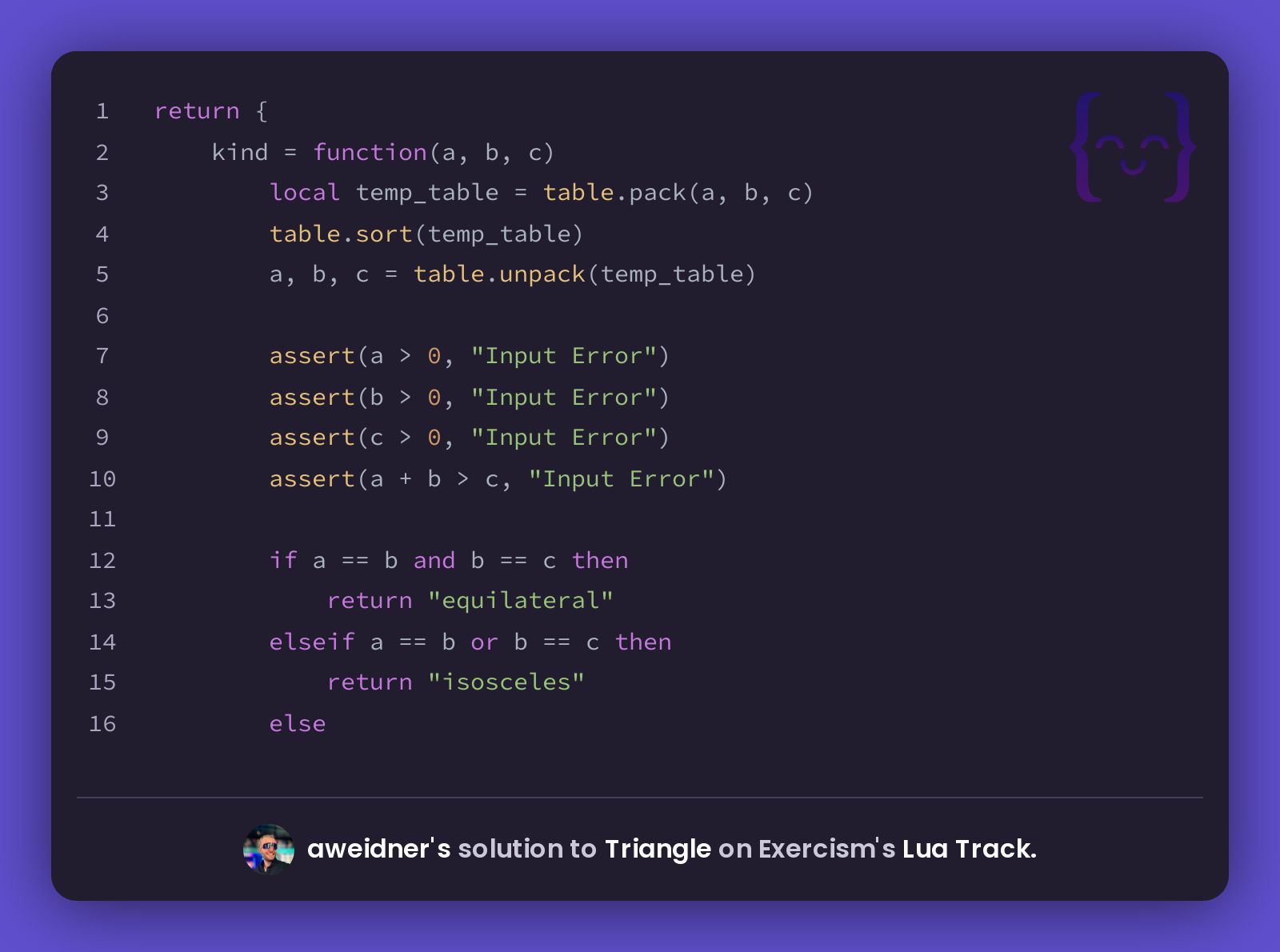 aweidner's solution for Triangle in Lua on Exercism