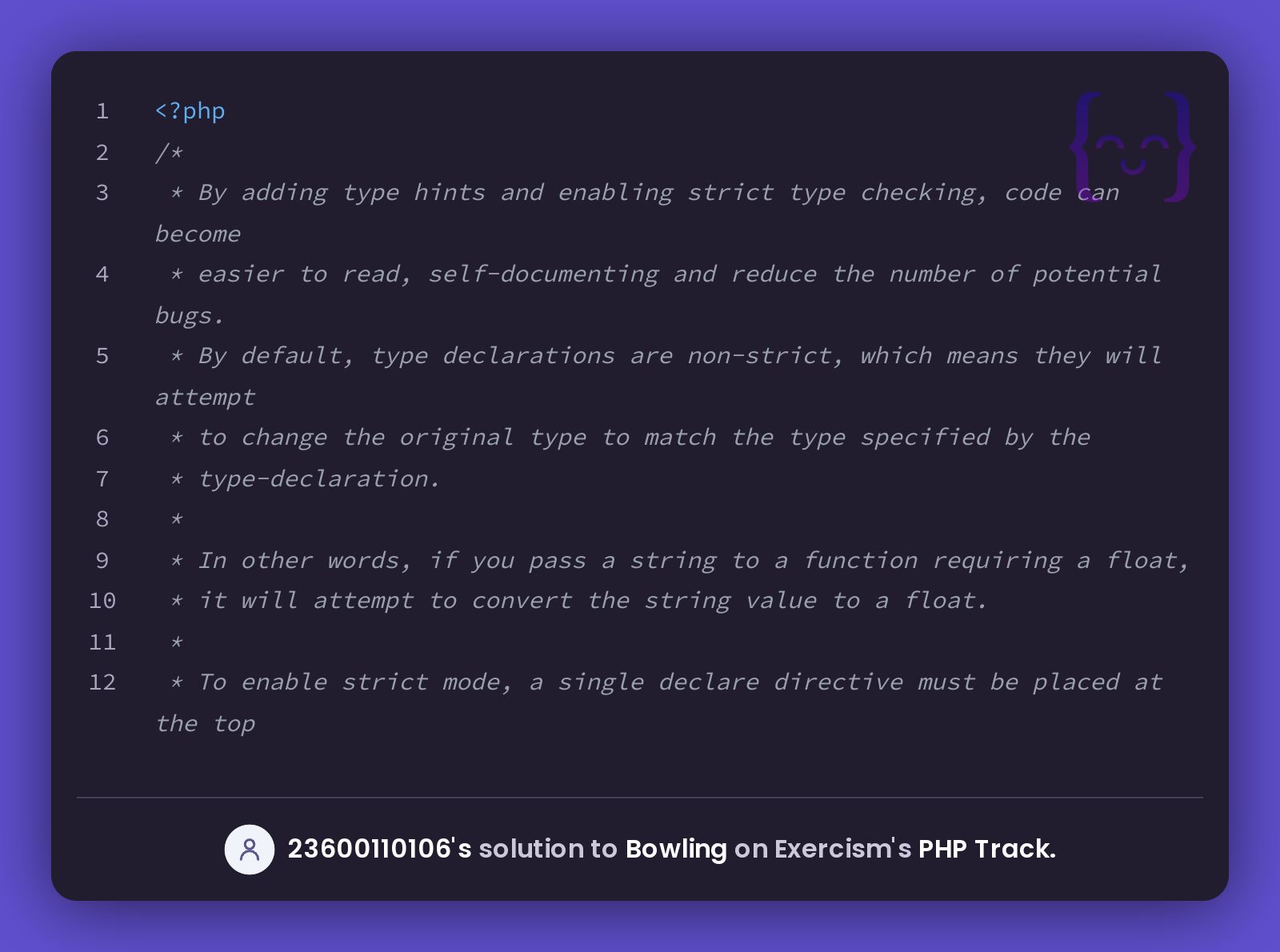 23600110106's solution for Bowling in PHP on Exercism