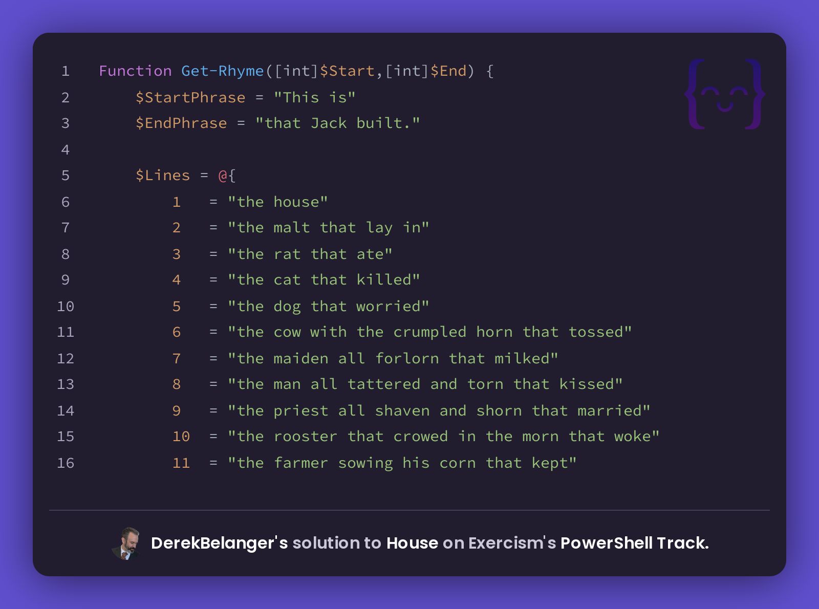 DerekBelanger's Solution For House In PowerShell On Exercism