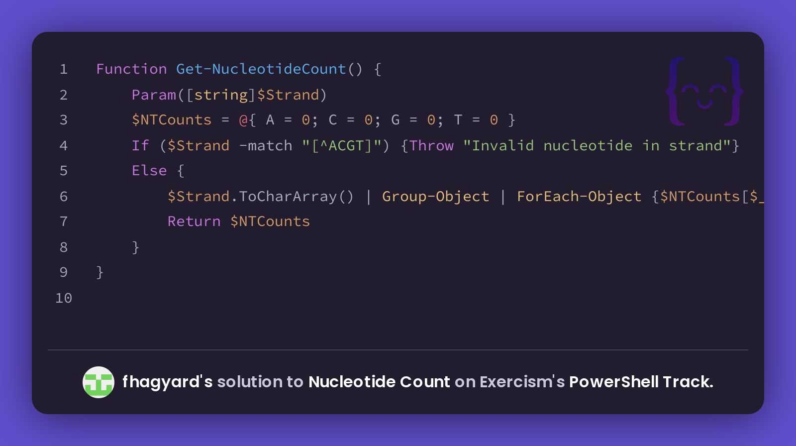 Fhagyard's Solution For Nucleotide Count In PowerShell On Exercism