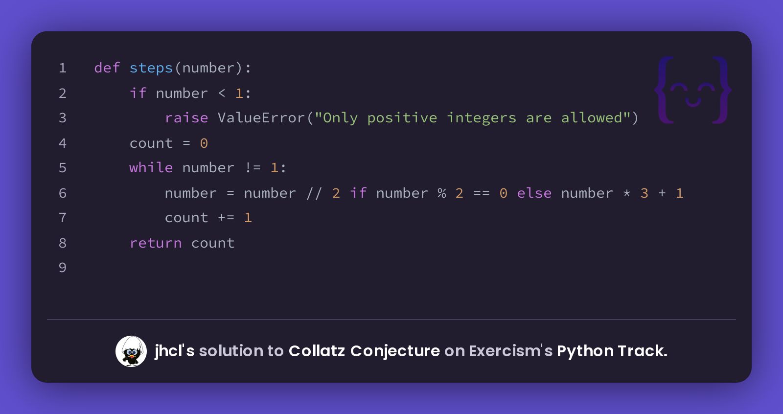 jhcl's solution for Collatz Conjecture in Python on Exercism