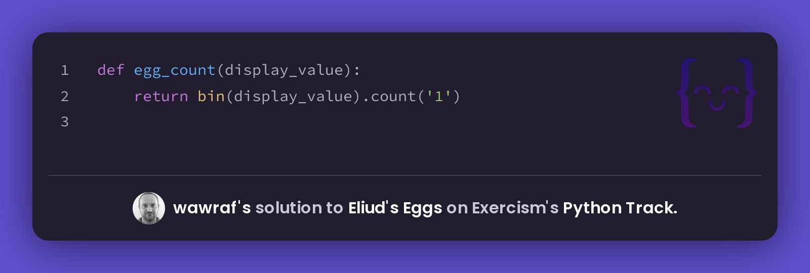 wawraf's solution for Eliud's Eggs in Python on Exercism