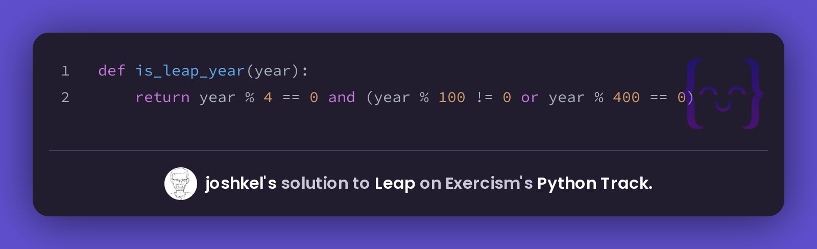 joshkel's solution for Leap in Python on Exercism