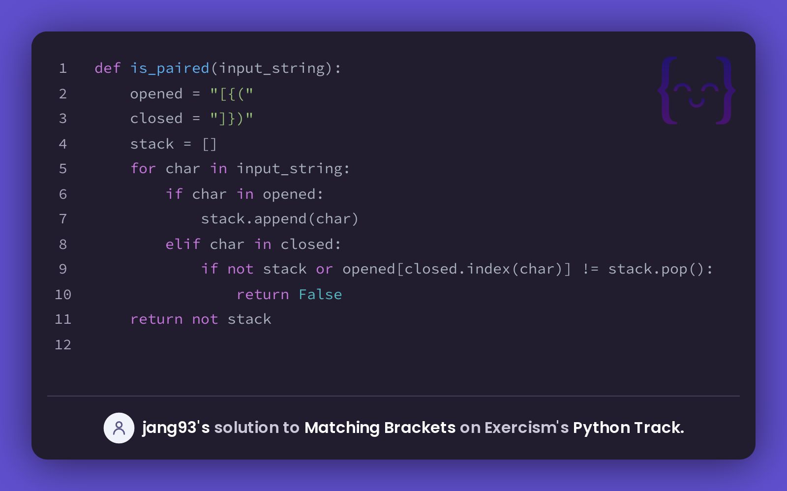 jang93's solution for Matching Brackets in Python on Exercism