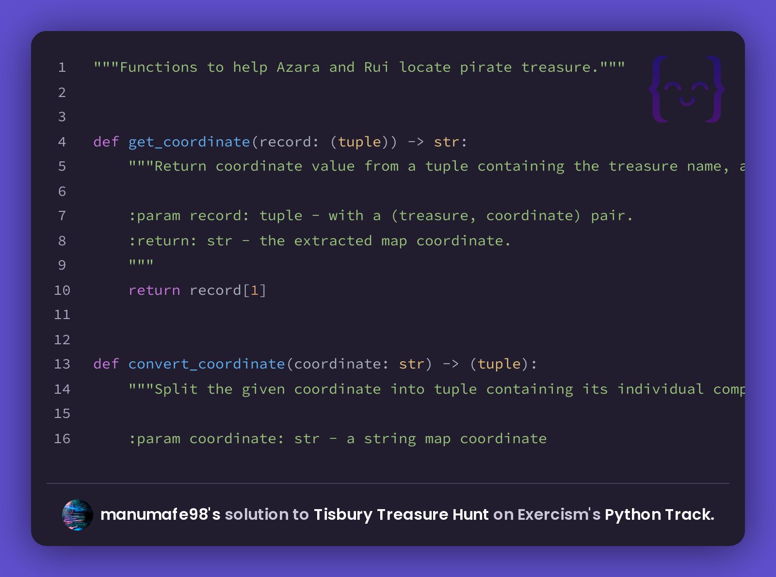 Manumafe98 S Solution For Tisbury Treasure Hunt In Python On Exercism