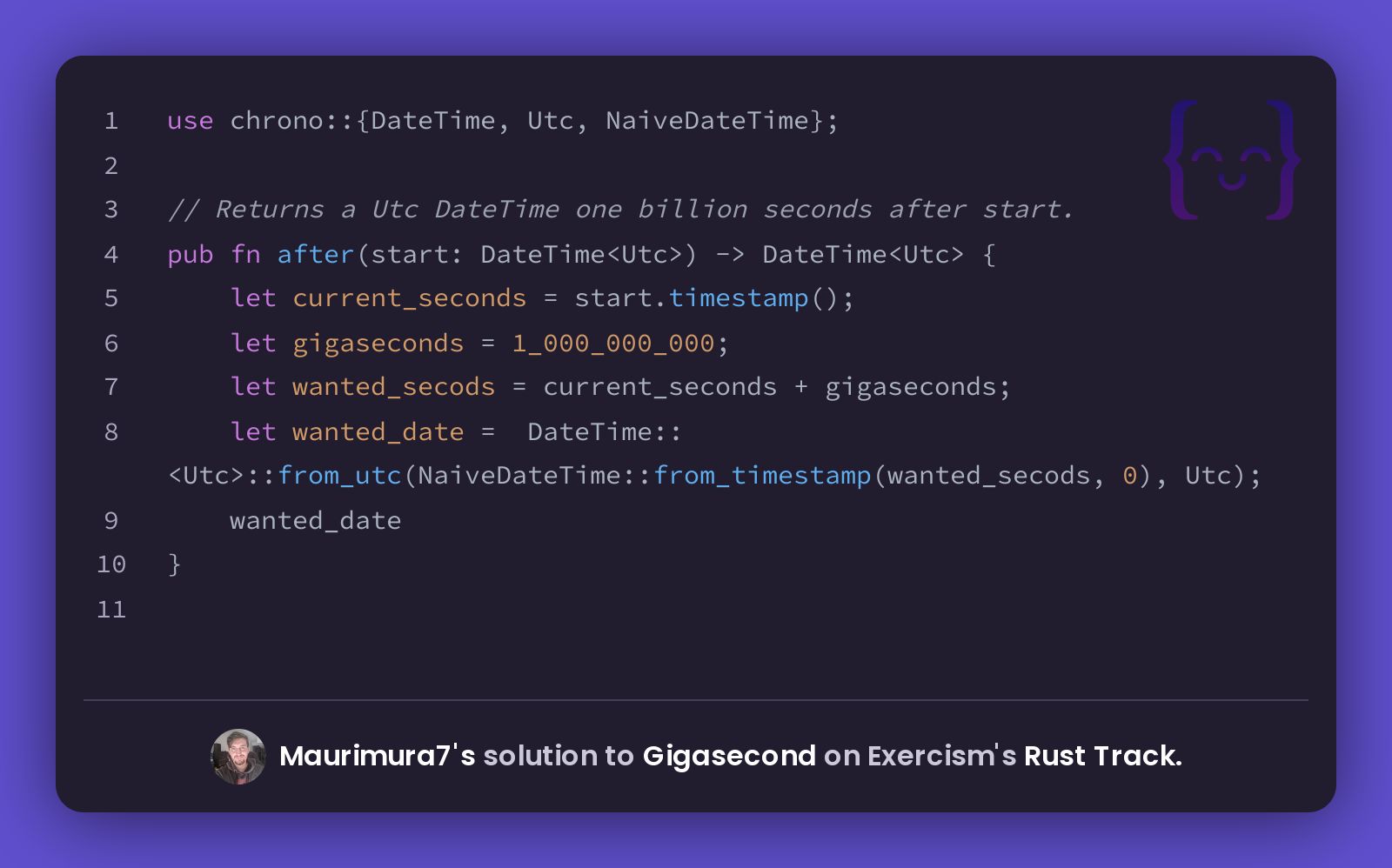 Maurimura7's solution for Gigasecond in Rust on Exercism